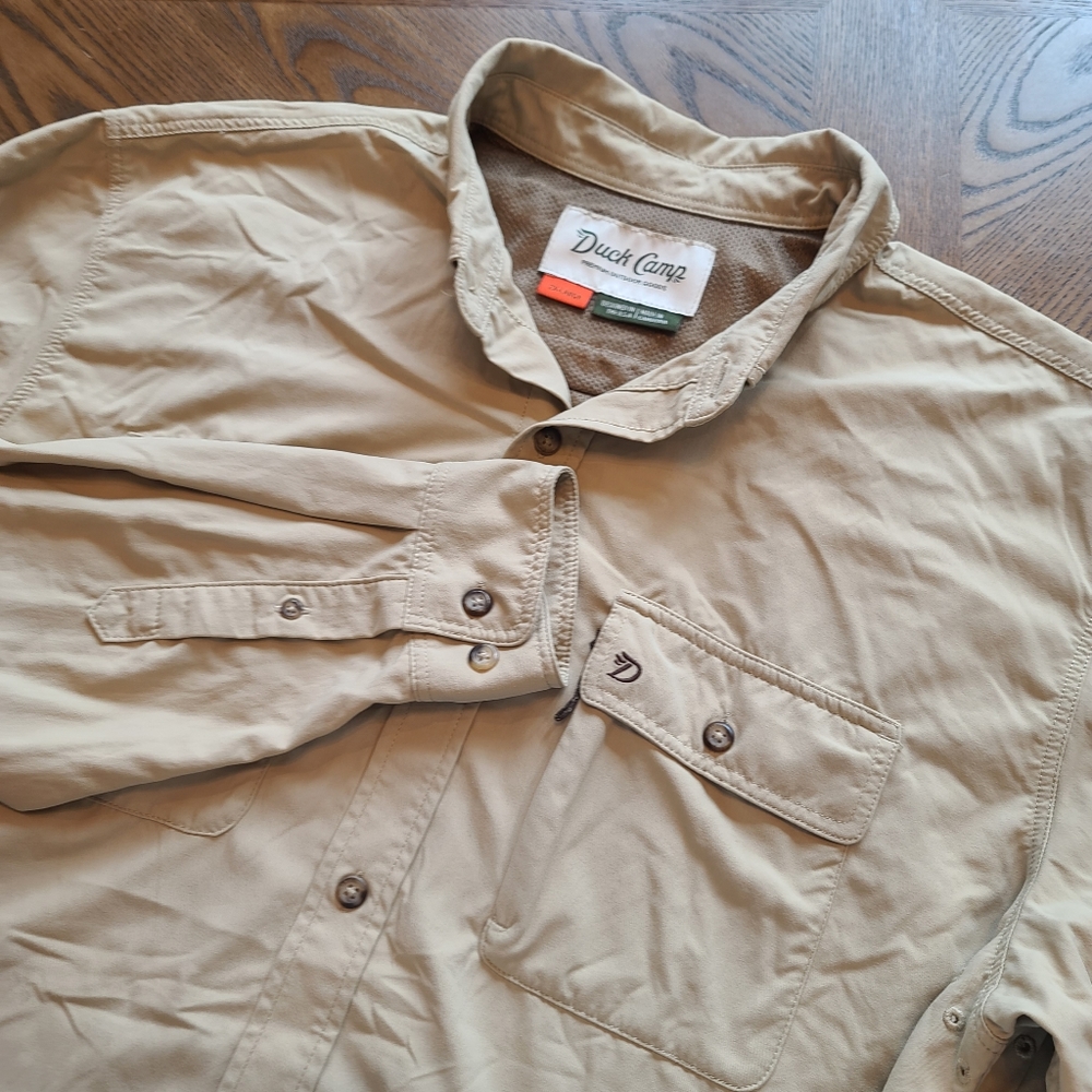 Mens Tan Long Sleeve Duck Camp Shirt Size 2XL
